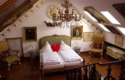 Ein Bett oder Betten in einem Zimmer der Unterkunft Rittergut Haus Laer