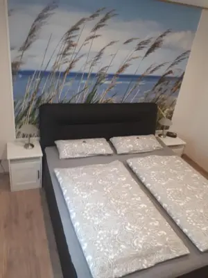 Ein Bett oder Betten in einem Zimmer der Unterkunft Ferienwohnung Baumberge