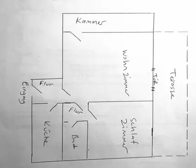 Grundriss der Unterkunft 2 Zimmer Wohnung Wuppertal mit eigenen Terrasse