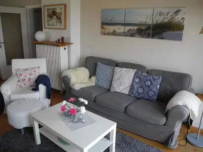 Ein Sitzbereich in der Unterkunft Ferienwohnung Spatzennest