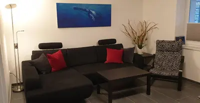 Ein Sitzbereich in der Unterkunft Souterrainwohnung im Grünen