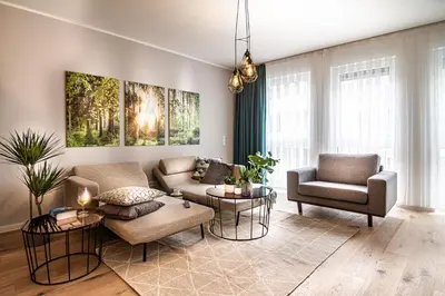 Ein Sitzbereich in der Unterkunft Sleep Inn Düsseldorf Suites