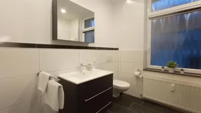 Ein Badezimmer in der Unterkunft FeWo Kleeblatt mit eigener Terrasse