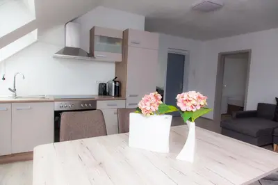 Küche/Küchenzeile in der Unterkunft T&K Apartments near Messe Fair Trade Düsseldorf und Airport 3A