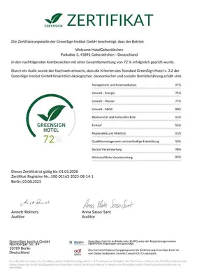 Ein Zertifikat, Auszeichnung, Logo oder anderes Dokument, das in der Unterkunft Welcome Hotel Gelsenkirchen ausgestellt ist