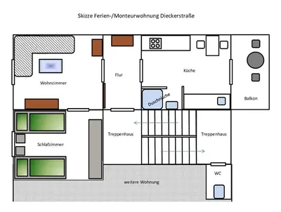 Grundriss der Unterkunft Ferienwohnung 14.sechs - Jahrhundertwende trifft Moderne