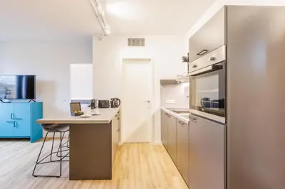 Küche/Küchenzeile in der Unterkunft Glück Auf Appartements Düppelstraße
