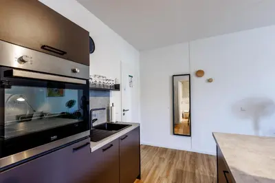 Küche/Küchenzeile in der Unterkunft Glück Auf Appartements Düppelstraße