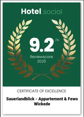 Ein Zertifikat, Auszeichnung, Logo oder anderes Dokument, das in der Unterkunft Sauerlandblick - Appartement & FeWo Wickede ausgestellt ist