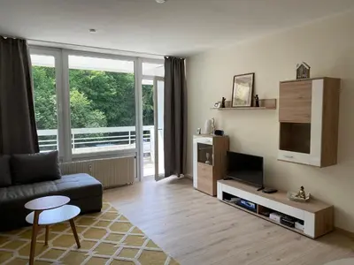 Ein Sitzbereich in der Unterkunft Lichtdurchflutetes Apartment mit Blick ins Grüne