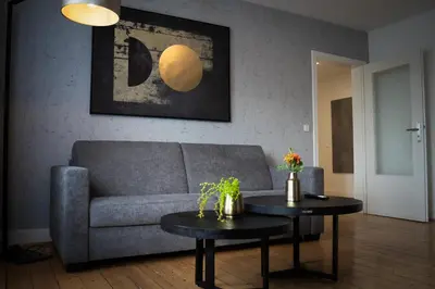 Ein Sitzbereich in der Unterkunft JUNIK Apartments Oberhausen