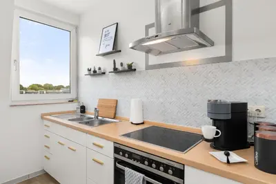 Küche/Küchenzeile in der Unterkunft Maracoón - Suite Studios 1 Krefeld Uerdingen I 20 Min zur Messe