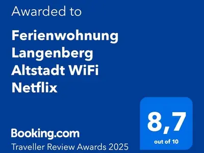 Ein Zertifikat, Auszeichnung, Logo oder anderes Dokument, das in der Unterkunft Ferienwohnung Langenberg Altstadt WiFi Netflix ausgestellt ist