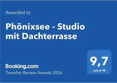 Ein Zertifikat, Auszeichnung, Logo oder anderes Dokument, das in der Unterkunft Phönixsee - Studio mit Küche, Bad und Dachterrasse ausgestellt ist