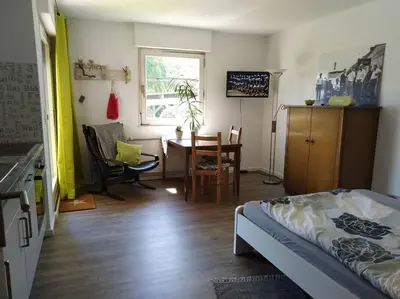 Ein Bett oder Betten in einem Zimmer der Unterkunft FeWo Johan - ideal für 1-2 Personen, eigene Terrasse