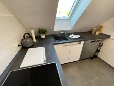 Küche/Küchenzeile in der Unterkunft Moderne Wohnung nah am Cappenberger-See, 1-4 Gäste