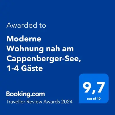 Ein Zertifikat, Auszeichnung, Logo oder anderes Dokument, das in der Unterkunft Moderne Wohnung nah am Cappenberger-See, 1-4 Gäste ausgestellt ist