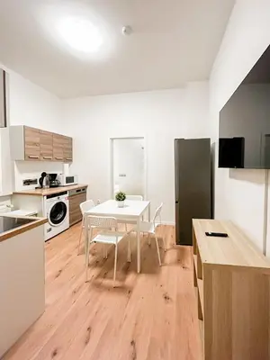 Küche/Küchenzeile in der Unterkunft Tolstov Apartments - Several 1 Room Fitter Apartments with kitchen and washing machine - 25 Min Messe DUS