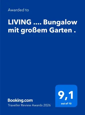 Ein Zertifikat, Auszeichnung, Logo oder anderes Dokument, das in der Unterkunft LIVING .... Bungalow mit großem Garten . ausgestellt ist