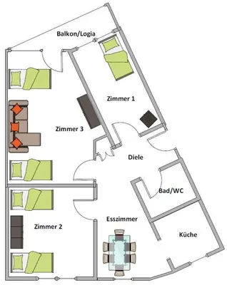 Grundriss der Unterkunft Ferienwohnung 3,5 Zimmer zentrale Lage