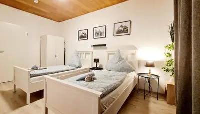 Ein Bett oder Betten in einem Zimmer der Unterkunft ELENA flat Sonnenblumen Duisburg Zentrum