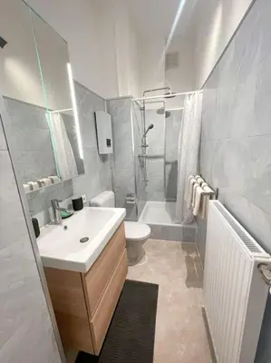 Ein Badezimmer in der Unterkunft Modern Cozy apt. -with 2 TV, Netflix and work desk