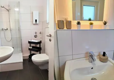 Ein Badezimmer in der Unterkunft Living-Life, Klinik & Messe vor Ort, Wlan, Netflix