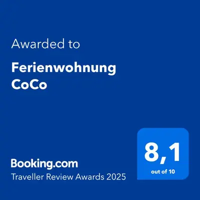 Ein Zertifikat, Auszeichnung, Logo oder anderes Dokument, das in der Unterkunft Ferienwohnung CoCo ausgestellt ist