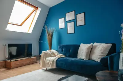 Ein Sitzbereich in der Unterkunft Central-Living blue - Netflix - WiFi