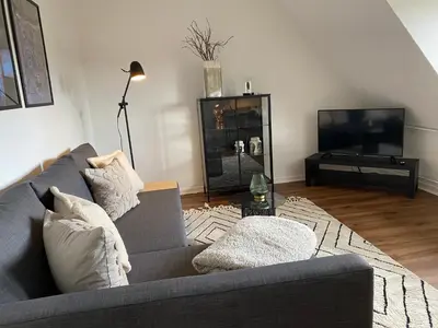 TV/Unterhaltungsangebot in der Unterkunft Apartment 1 - Modernes Dachgeschoss-Studio in Duisburg Meiderich, 4,7 km Hbf, U-Bahn 250m, Flughafen Düsseldorf 28 km, Landschaftspark 2,9 km