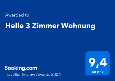 Ein Zertifikat, Auszeichnung, Logo oder anderes Dokument, das in der Unterkunft Helle 3 Zimmer Wohnung ausgestellt ist